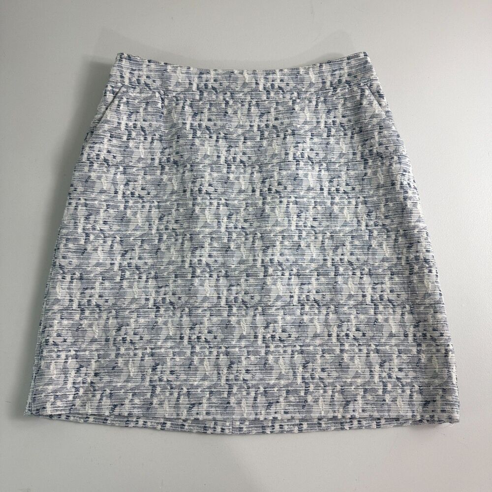 LOFT Women's Blue White Textured Skirt Cotton Polyesters Lined Size 0
